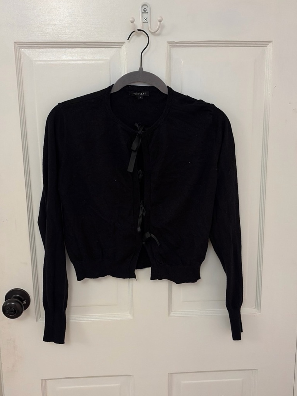 Papermoon Black Ribbon-Tie Cropped Cardigan